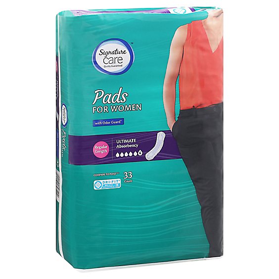 Signature Care Ultimate Absorbency Regular Length Bladder Control Pads For Women - 33 Count