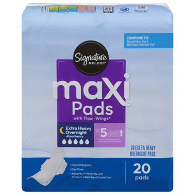 Signature Select/Care Extra Heavy Flow Overnight Absorbency With Flexi Wings Maxi Pads - 20 Count