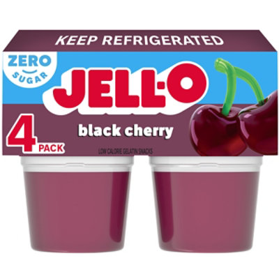 Jell-O Black Cherry Sugar Free Ready to Eat Jello Cups Gelatin Snack Cups - 4 Count - Image 1