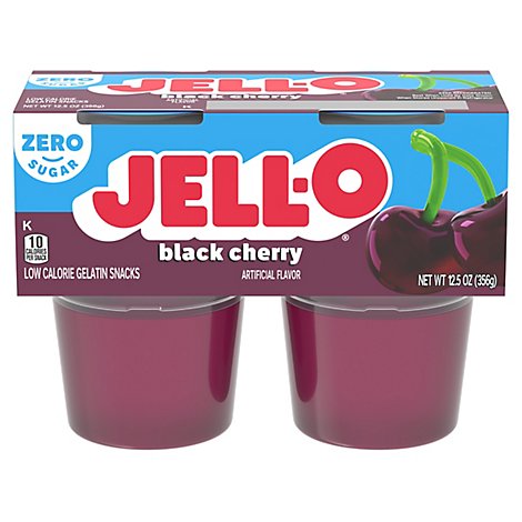 JELL-O Gelatin Snacks Sugar Free Black Cherry 4 Count - 12.5 Oz