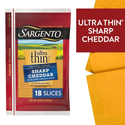 Sargento Sharp Natural Cheddar Cheese Ultra Thin Slices 18 Count - 6.84 Oz - Image 1