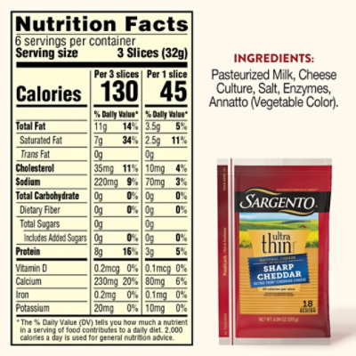 Sargento Sharp Natural Cheddar Cheese Ultra Thin Slices 18 Count - 6.84 Oz - Image 5