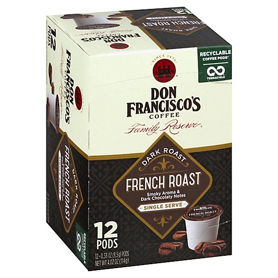 Don Franciscos Coffee Family Reserve Coffee Single Serve Dark Roast French Roast - 12-0.33 Oz