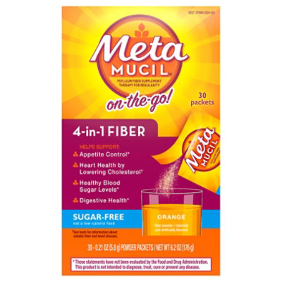 Metamucil Fiber Supplement 4 In 1 MultiHealth Powder On The Go Orange Sugar Free - 30-0.21 Oz