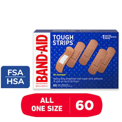 BAND-AID Brand Adhesive Bandages Tough Strips All One Size - 60 Count - Image 1