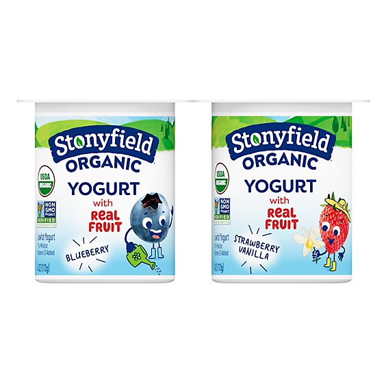 Stonyfield Organic Kids Strawberry Vanilla & Blueberry Lowfat Yogurt Cups - 6-4 Oz