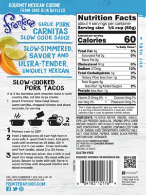 Frontera Sauce Slow Cook Carnitas Garlic Pork Mild Pouch - 8 Oz - Image 6