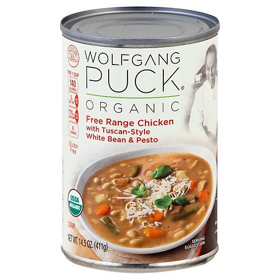 Wolfgang Puck Soup Organic Free Range Chicken with Tuscan-Style White Bean & Pesto - 14.5 Oz