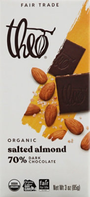 Theo Chocolate Organic 70% Dark Chocolate Salted Almond - 3 Oz - Image 2