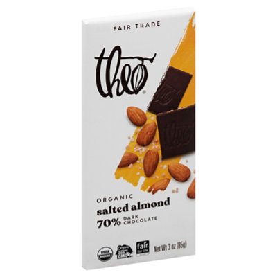Theo Chocolate Organic 70% Dark Chocolate Salted Almond - 3 Oz
