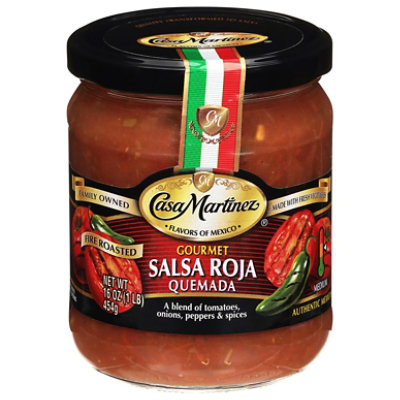 Casa Martinez Salsa Roja Fire Roasted Quemada Medium Jar - 16 Oz - Image 1
