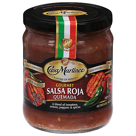 Casa Martinez Salsa Roja Fire Roasted Quemada Medium Jar - 16 Oz