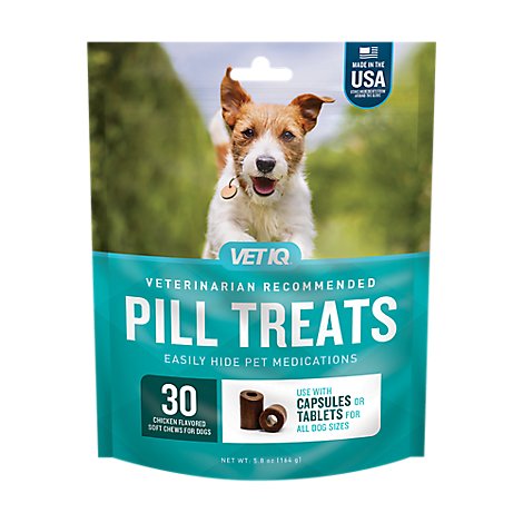 VetIQ Dog Treats Pill Treats Advanced Formula Soft Chews Chicken Flavored Pouch - 30 Count