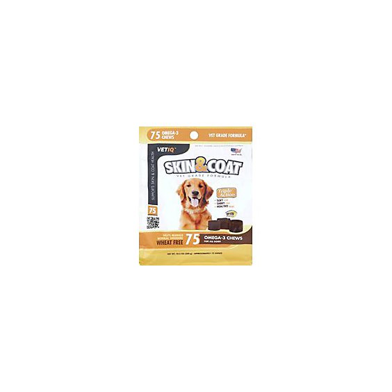 VetIQ Dog Treats Skin Coat Maximum Strength Soft Chews Chicken Flavored Pouch - 75 Count