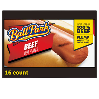 Ball Park Beef Hot Dogs Bun Size Length - 8 Count