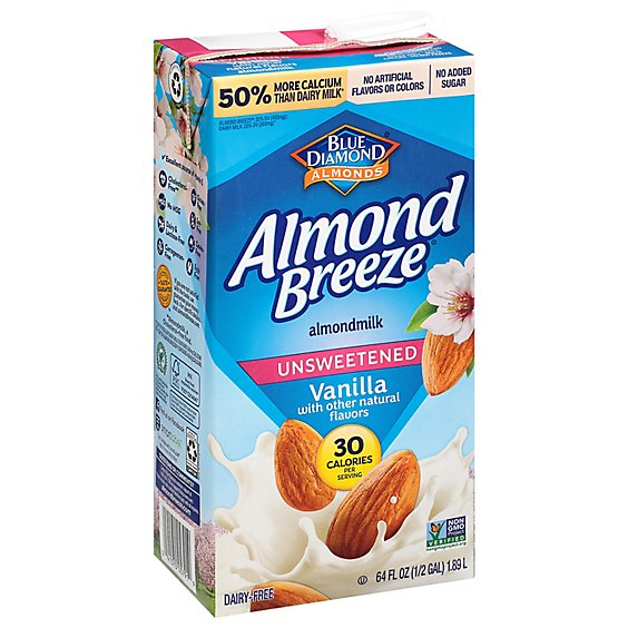 Blue Diamond Almond Breeze Almondmilk Unsweetened Vanilla 40 Calories - 64 Fl. Oz.