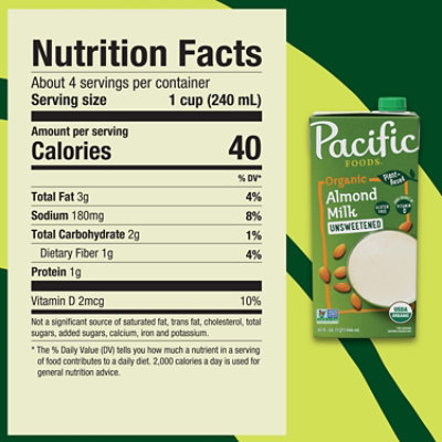 Pacific Foods Organic Unsweetened Almond Milk - 32 Fl. Oz. - Image 4