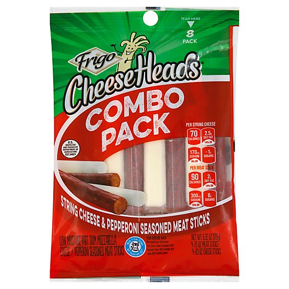 Frigo Cheese Heads String Cheese & Pepperoni Flavores Meat Sticks - 8 Count