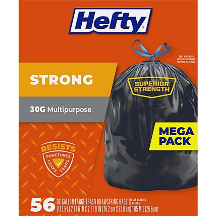 Hefty Trash Bags Drawstring Extra Strong Multipurpose Large 30 Gallon Mega Pack - 56 Count - Image 4