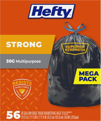 Hefty Trash Bags Drawstring Extra Strong Multipurpose Large 30 Gallon Mega Pack - 56 Count - Image 3