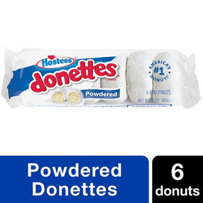 Hostess Donettes Powdered Sugar Donuts Single Serve 6 Count - 3 Oz - Image 1