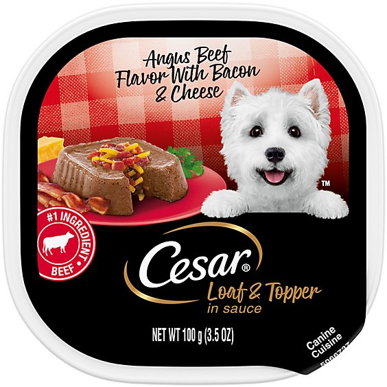 Cesar Loaf & Topper in Sauce Angus Beef Flavor with Bacon & Cheese Soft Wet Dog Food - 3.5 Oz