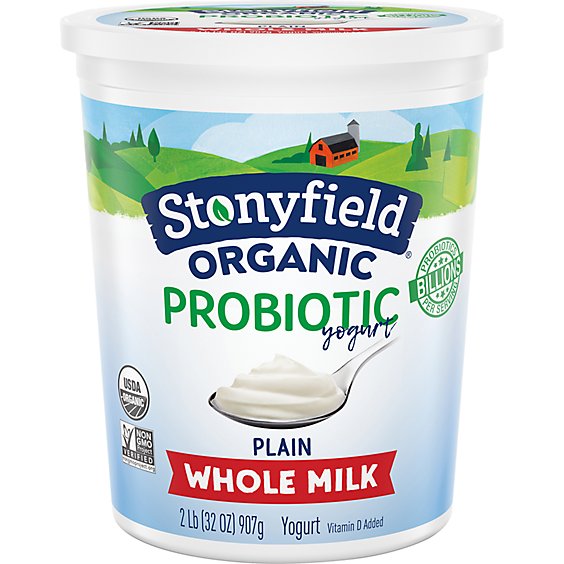 Stonyfield Organic Plain Whole Milk Probiotic Yogurt Tub - 32 Oz
