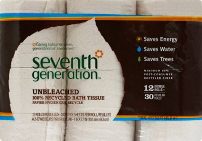 Seventh Generation Bath Tissue 2-Ply 100% Recycled Paper Unbleached 400 Sheets - 12 Roll