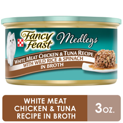  Fancy Feast Cat Food Wet Medleys White Meat Chicken & Tuna With Wild Rice & Spinach - 3 Oz 