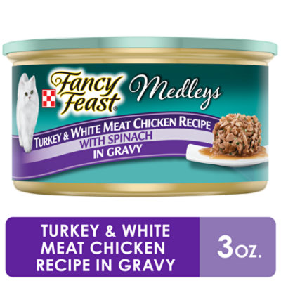 Fancy Feast Cat Food Wet Medleys Turkey & White Meat Chicken With Spinach - 3 Oz