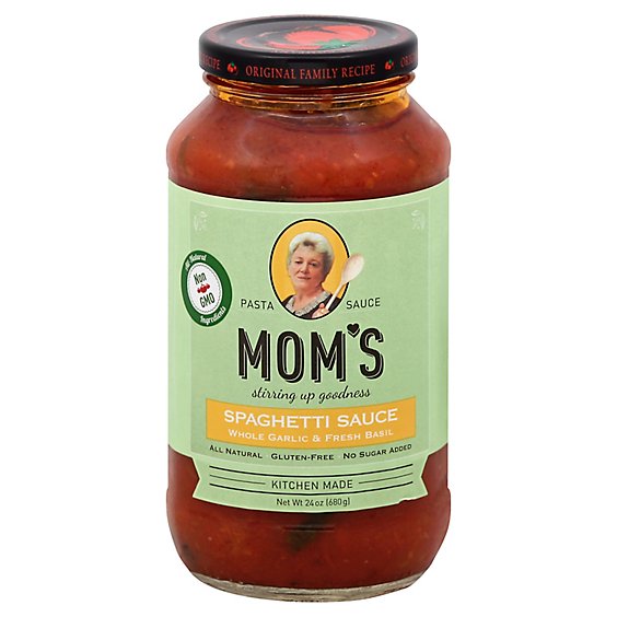 Moms Pasta Sauce Spaghetti Garlic & Basil Jar - 24 Oz