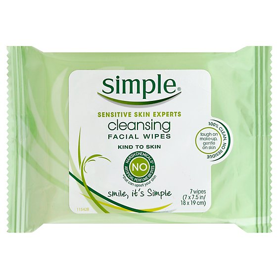 Simple Facial Wipes Cleansing Kind To Skin - 7 Count