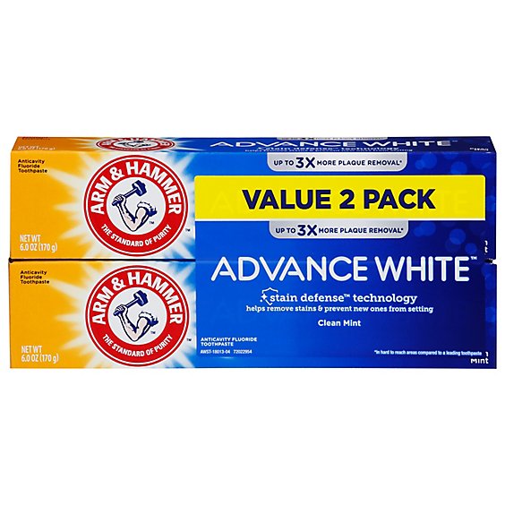 ARM & HAMMER Advance White Toothpaste Fluoride Anticavity Fresh Mint Flavor - 2-6 Oz