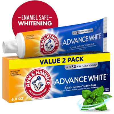 ARM & HAMMER Advance White Toothpaste Fluoride Anticavity Fresh Mint Flavor - 2-6 Oz - Image 2