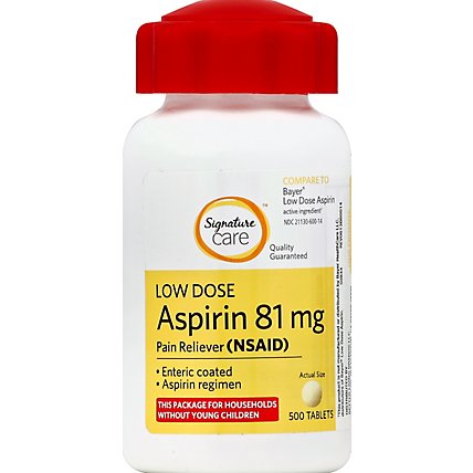 Signature Care Aspirin Pain Relief 81mg NSAID Low Dose Enteric Coated Tablet - 500 Count - Image 2
