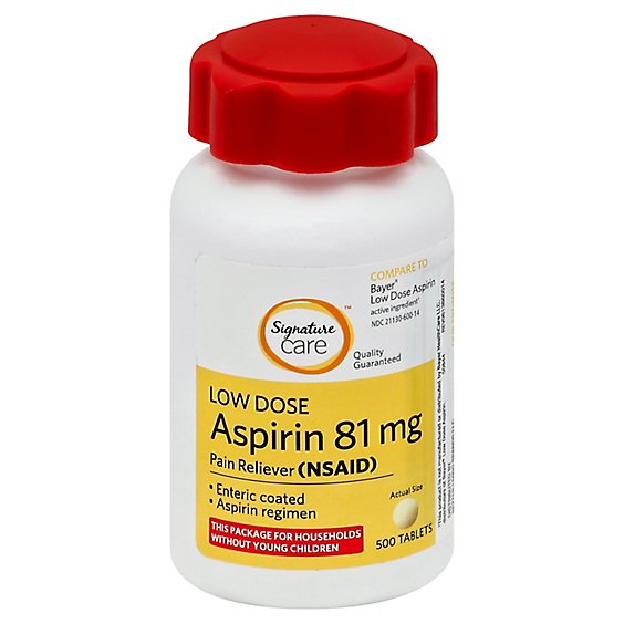 Signature Care Aspirin Pain Relief 81mg NSAID Low Dose Enteric Coated Tablet - 500 Count