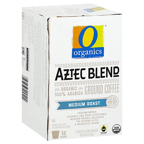 O Organics Organic Coffee Single Serve Cups Medium Roast Aztec Blend - 12-0.38 Oz