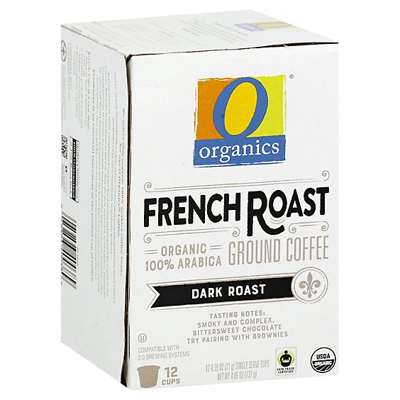 O Organics Coffee Organic Arabica Single Serve Cups Dark Roast French Roast - 12-0.38 Oz