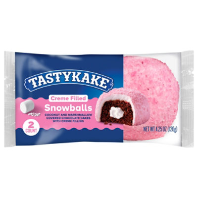 Tastykake Creme Filled Snowballs Coconut & Marshmallow Covered Chocolate Snack Cakes - 2 Count