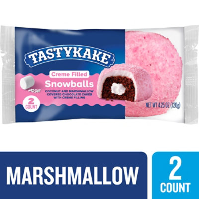 Tastykake Creme Filled Snowballs Coconut & Marshmallow Covered Chocolate Snack Cakes - 2 Count - Image 2