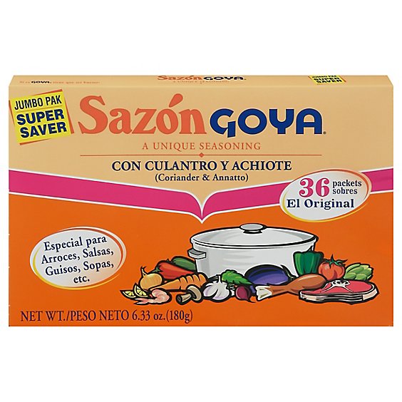 Goya Sazon Seasoning Con Culantro Y Achiote Box 36 Count - 6.33 Oz