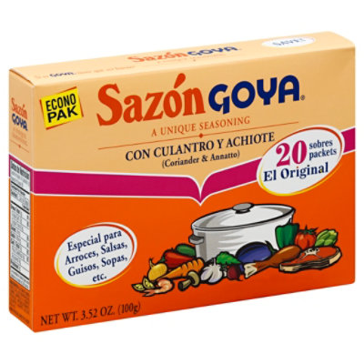 Goya Sazon Seasoning Con Culantro Y Achiote Box 20 Count 3.52 Oz