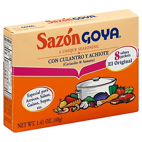 Goya Sazon Seasoning Con Culantro Y Achiote Box 8 Count - 1.41 Oz