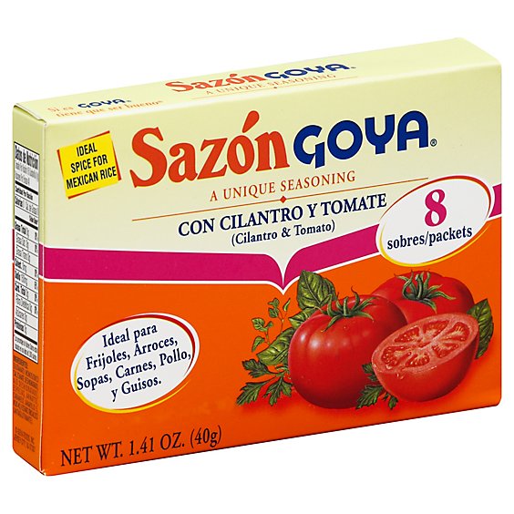 Goya Sazon Seasoning Con Cilantro Y Tomate Box 8 Count - 1.41 Oz