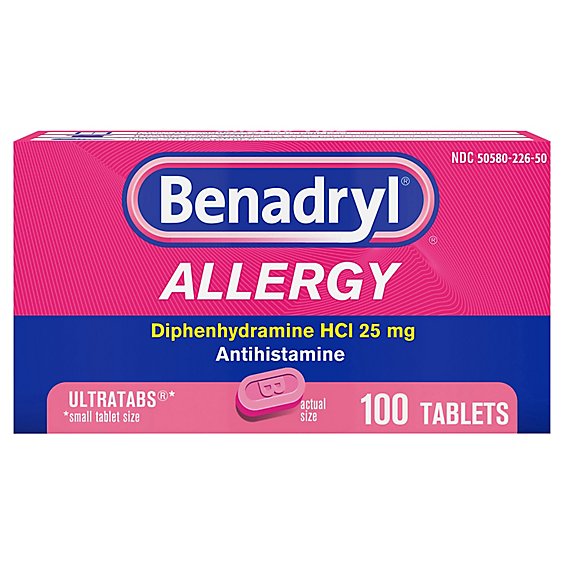 Benadryl Allergy Tablets 25mg Ultratabs - 100 Count