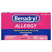 Benadryl Allergy Tablets 25mg Ultratabs - 100 Count - Image 1