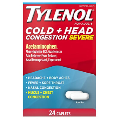 TYLENOL Pain Reliever/Fever Reducer Caplets Cold Head Congestion Severe For Adults - 24 Count
