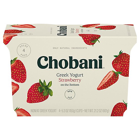 Chobani Yogurt Greek Fruit On The Bottom Non-Fat Strawberry - 4-5.3 Oz