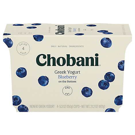 Chobani Yogurt Greek Non Fat On The Bottom Blueberry - 4-5.3 Oz