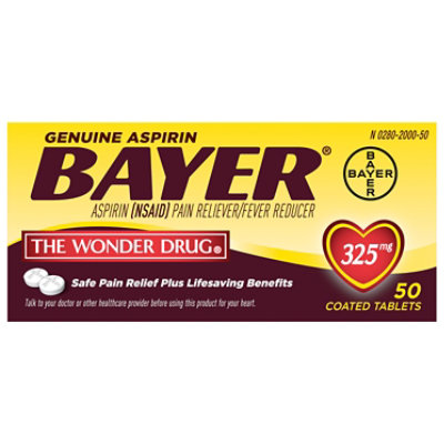 Bayer Aspirin Tablets 325mg Coated - 50 Count